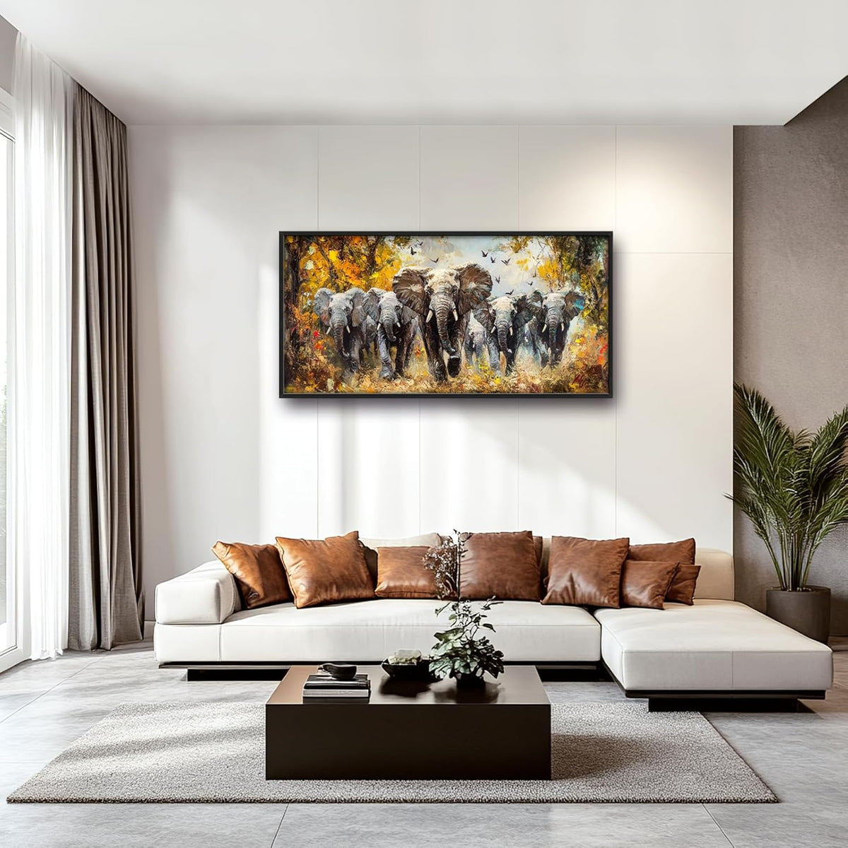 Extra Large Elephant Framed Wall Art for Living Room,Oversized Elephants Wild Animal Pictures Wall