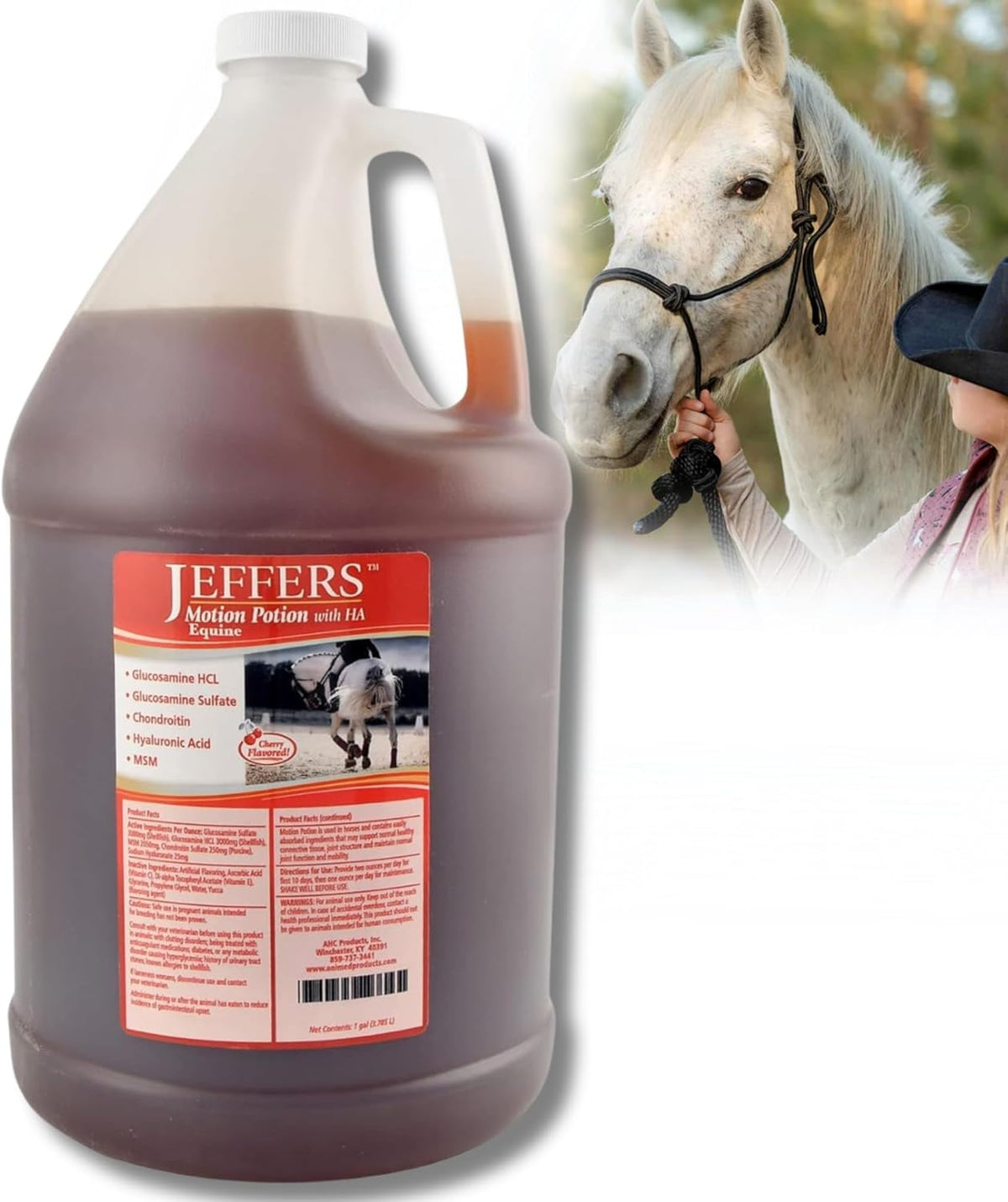 Jeffers Equine Motion Potion Liquid Horse Joint Supplement with HA, Cherry Flavor – Glucosamine