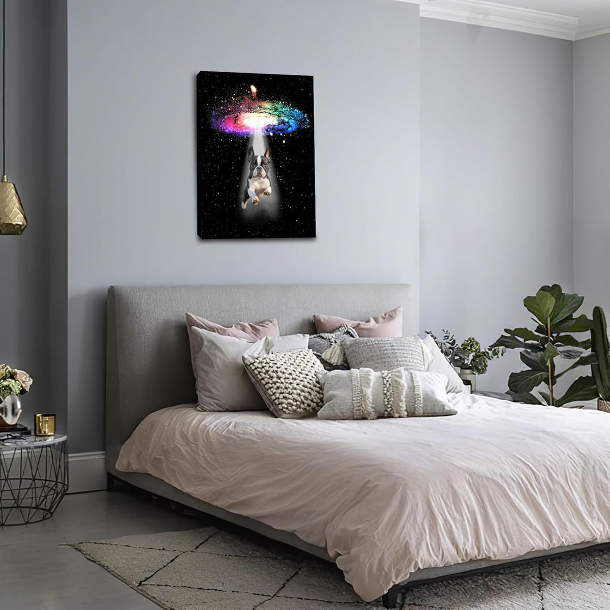 Funny Dog Wall Art Canvas Boston Terrier Wall Decor Prints Framed Painting Bulldog Galaxy Pictures
