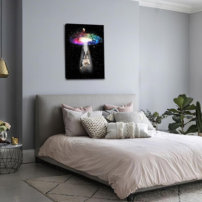 Funny Dog Wall Art Canvas Boston Terrier Wall Decor Prints Framed Painting Bulldog Galaxy Pictures
