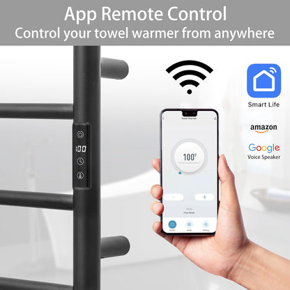 KEG Smart WiFi Towel Warmer Wall Mounted with Built-in Timer and Temperature Adjust Control, 8 Bars