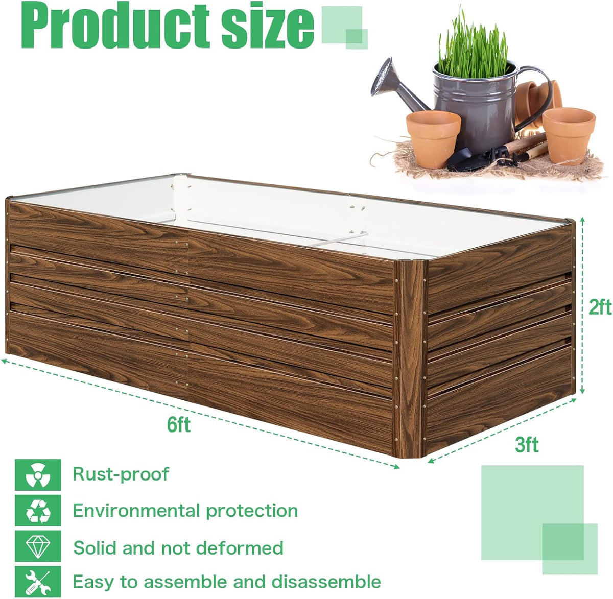 SnugNiture Galvanized Raised Garden Bed 6x3x2FT Outdoor Large Metal Planter Box Steel Kit for