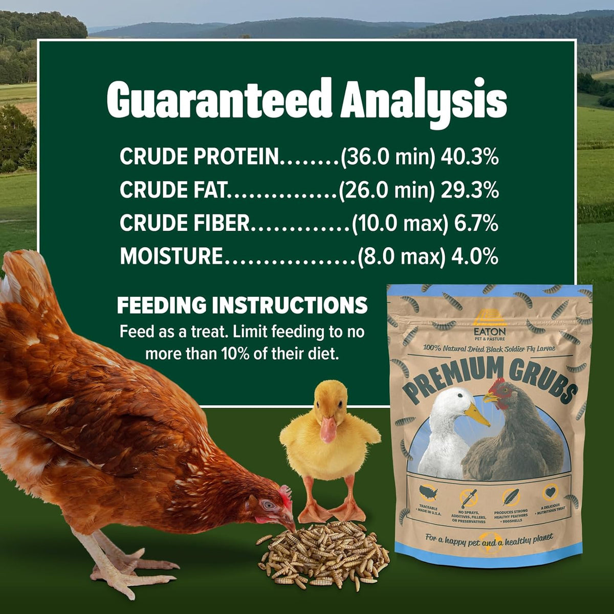 Eaton Pet and Pasture Premium Grubs, USA Grown Dried Black Soldier Fly Larvae, High Calcium Treat