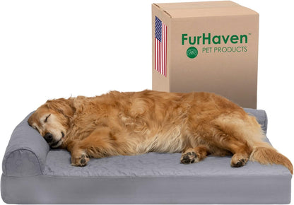 Furhaven Cooling Gel Dog Bed for Large Dogs w/ Removable Bolsters & Washable Cover, For Dogs Up to