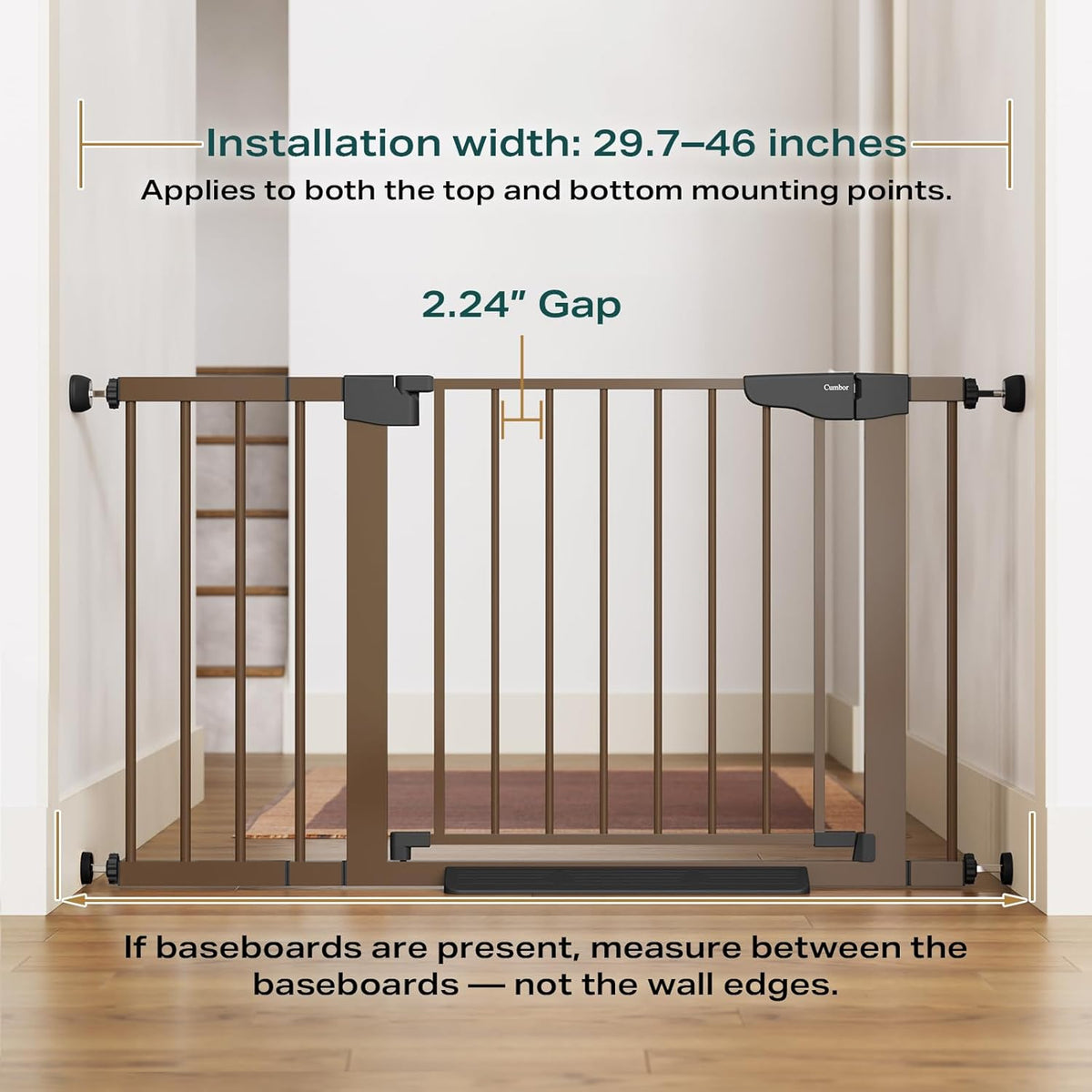 Cumbor 29.7-46" Baby Gate for Stairs, Mom's Choice Awards Winner-Auto Close Dog Gate for the House