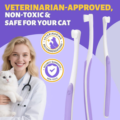 Cat Toothbrush for Kitten Teeth Cleaning – Soft Bristle Cat Dental Brush Set with Compact Head