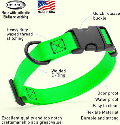 Dogline Biothane Waterproof Dog Collar with Quick Release Buckle Strong Coated Nylon Webbing with