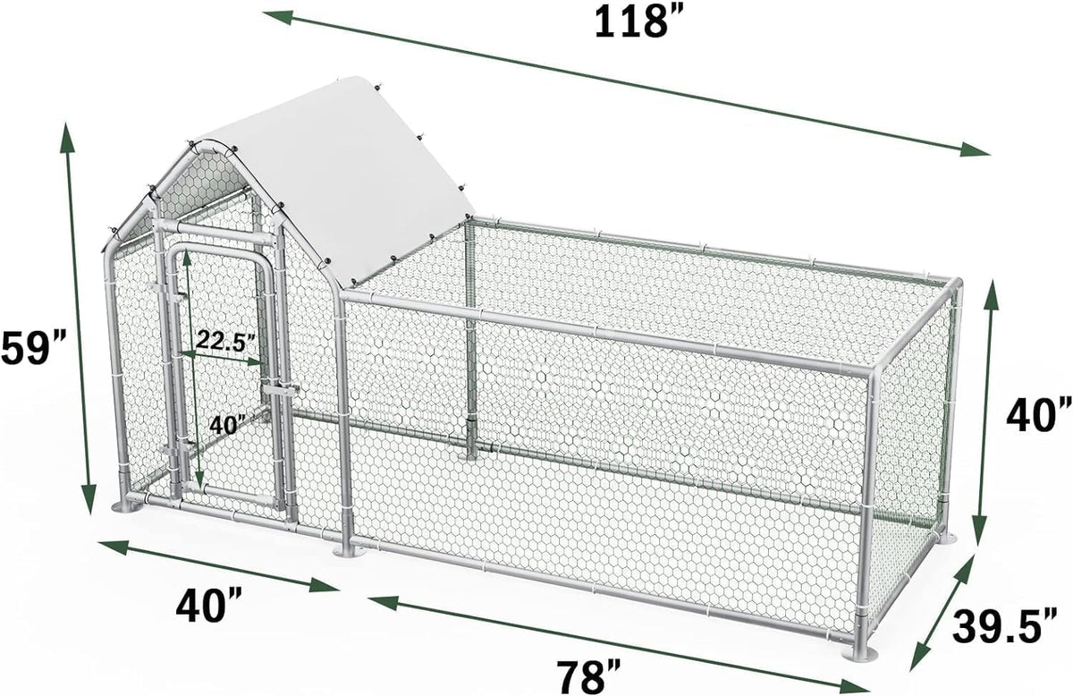 LEMBERI Small Metal Chicken Coop, Walk-in Chicken Run,Galvanized Wire Poultry Chicken Hen Pen Cage
