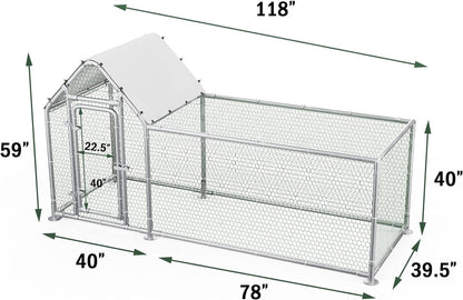 LEMBERI Small Metal Chicken Coop, Walk-in Chicken Run,Galvanized Wire Poultry Chicken Hen Pen Cage