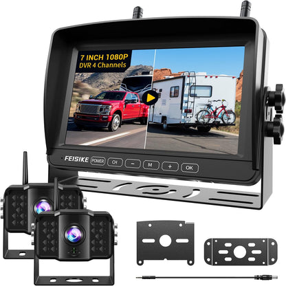Dual RV Backup Camera Wireless with 7" 1080P Monitor, for Furrion Pre-Wired RVs, 4-Channel Split