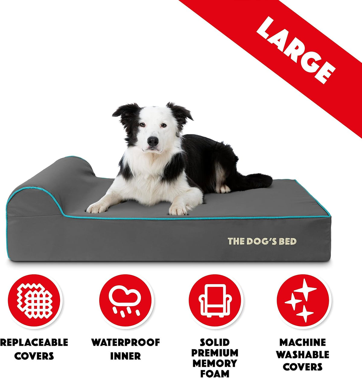 The Dog’s Bed Orthopedic Headrest Dog Bed Large Grey/Blue 40x25, Memory Foam, Pain Relief for