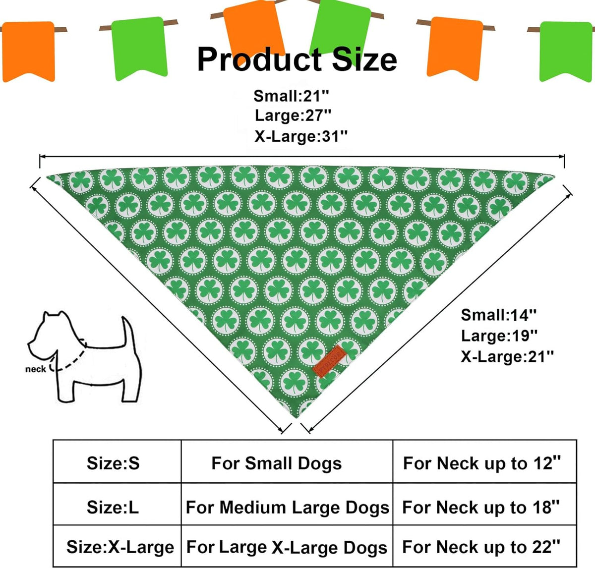PTDECOR St.Patrick's Day Dog Bandana,Green Shamrock Reversible Holiday Dog Scarf, Multi Size