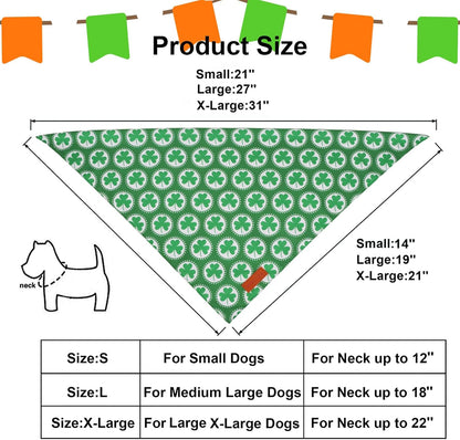 PTDECOR St.Patrick's Day Dog Bandana,Green Shamrock Reversible Holiday Dog Scarf, Multi Size