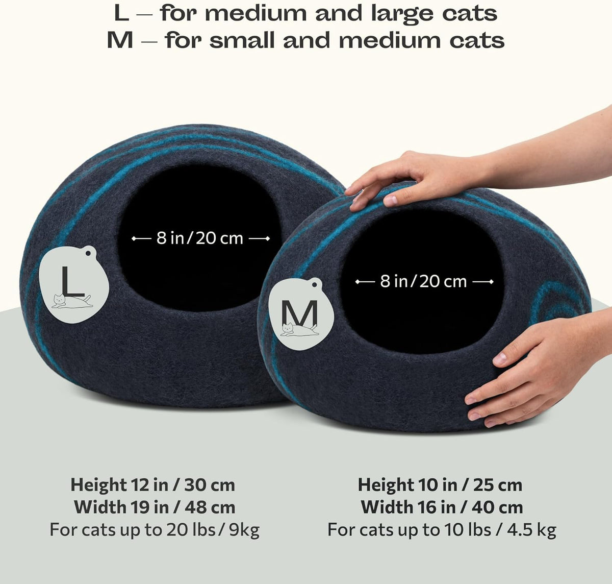 MEOWFIA Cat Cave – Premium Felt Cat Bed for Indoor Cats, Handmade 100% Merino Wool (Large, Black