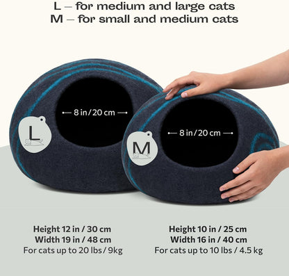 MEOWFIA Cat Cave – Premium Felt Cat Bed for Indoor Cats, Handmade 100% Merino Wool (Large, Black