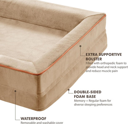 Friends Forever Orthopedic Dog Bed for Large Dogs, Waterproof Memory Foam Dog Sofa Bed L with