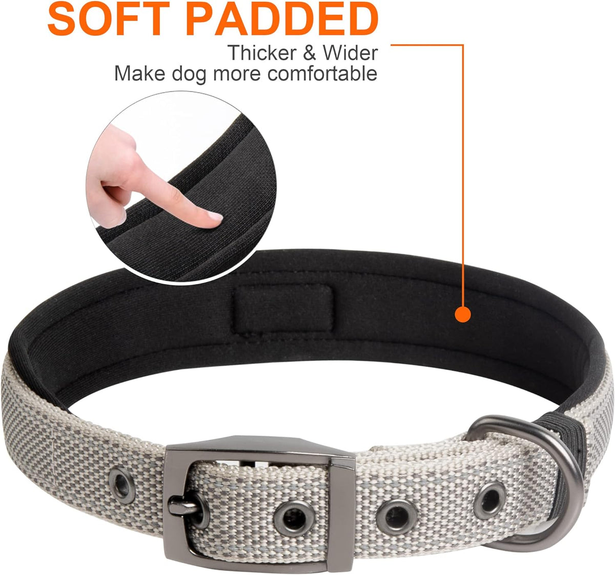 Fida Heavy Duty Dog Collar, Ultra Comfortable Soft Neoprene Padded, Adjustable Reflective Nylon Pet