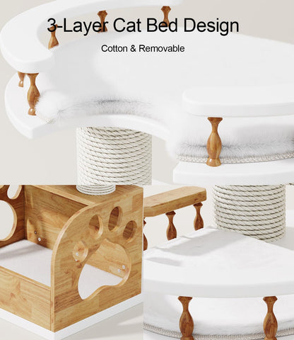 Modern Cat Tree, Solid Wooden Cats Tower, 37" Luxury Cats Trees Condo for Large Cat, Multi-Level