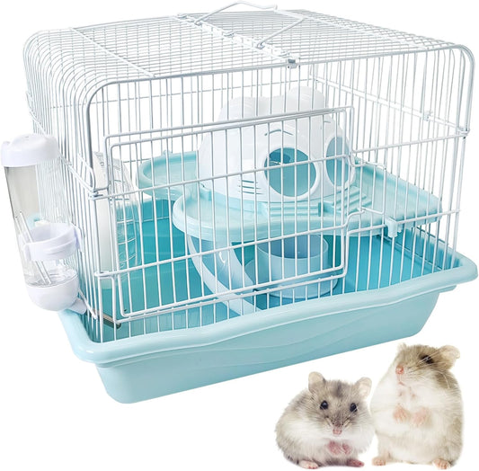 PINVNBY Dwarf Hamster Cage, Small Animal Cages, 2-Tier Travel Portable Mouse Cage Hamster Carrier