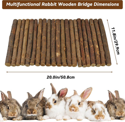 kathson Rabbit Wooden Bridge(20.0 x 11.8 inches),Guinea Pig Wood Tunnel Large Bunny Ladders Small