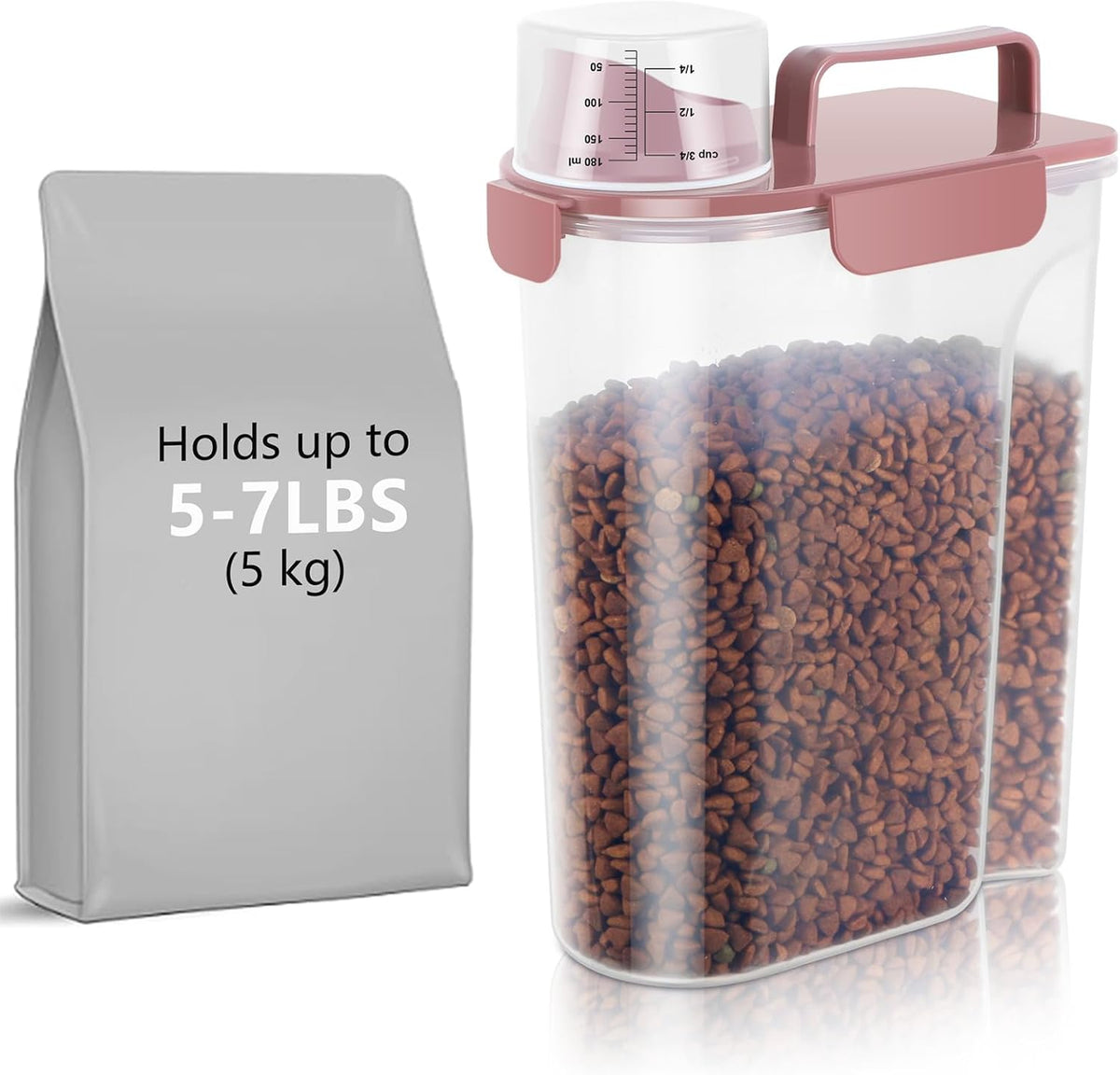 5-7Lbs Cat Dog Storage Container, Portable Pet Food Containers with Upgraded Large Spout and Cup