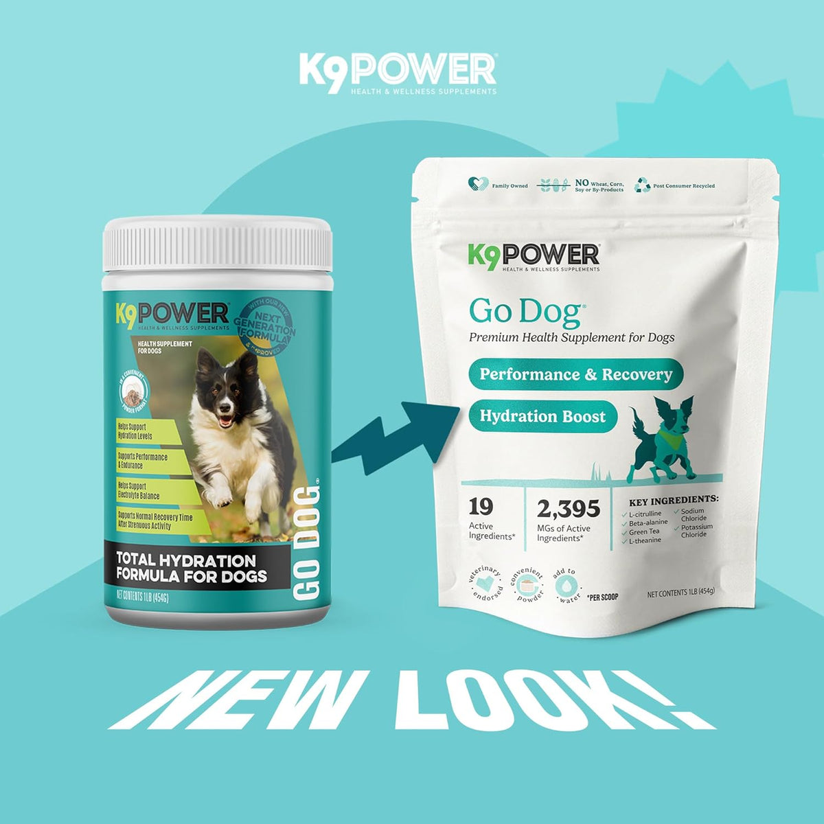 K9 Power Go Dog Hydration & Performance Drink Mix 1 lb - Active Dog Supplement for Muscle Function