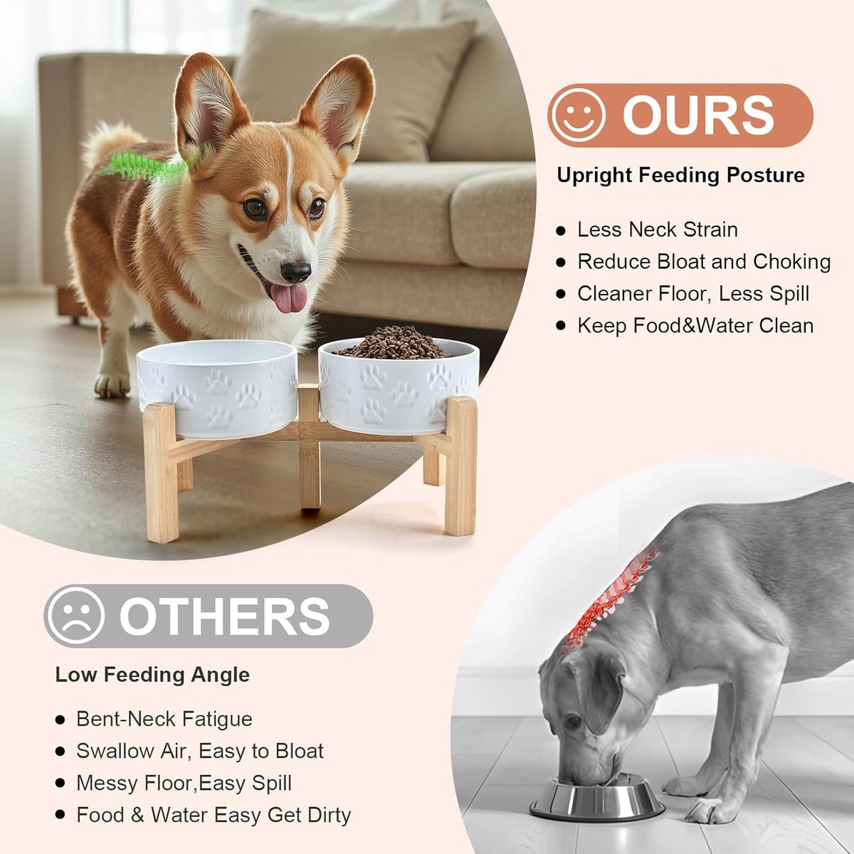 SPUNKYJUNKY Elevated Dog Bowls Ceramic, 6.1'' Dogs and Cat Food Water Bowls Raised with Non-Slip