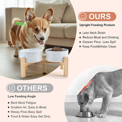 SPUNKYJUNKY Elevated Dog Bowls Ceramic, 6.1'' Dogs and Cat Food Water Bowls Raised with Non-Slip