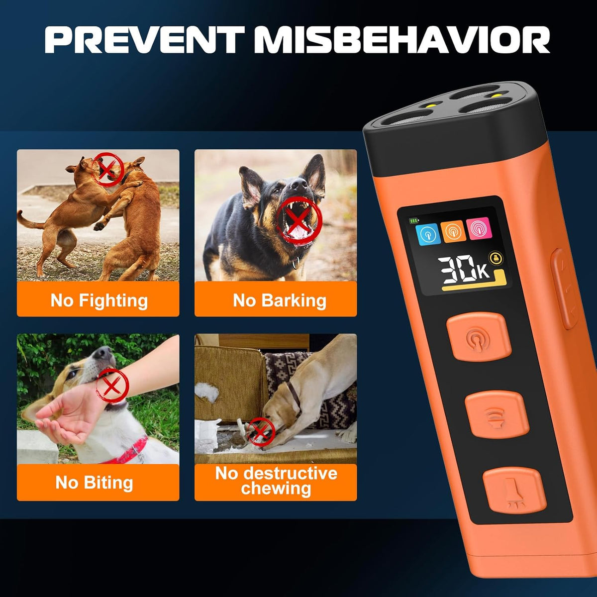 Dog Bark Deterrent Device, Color Display 2000 mAh Rechargeable Ultrasonic Anti-Barking Trainer with