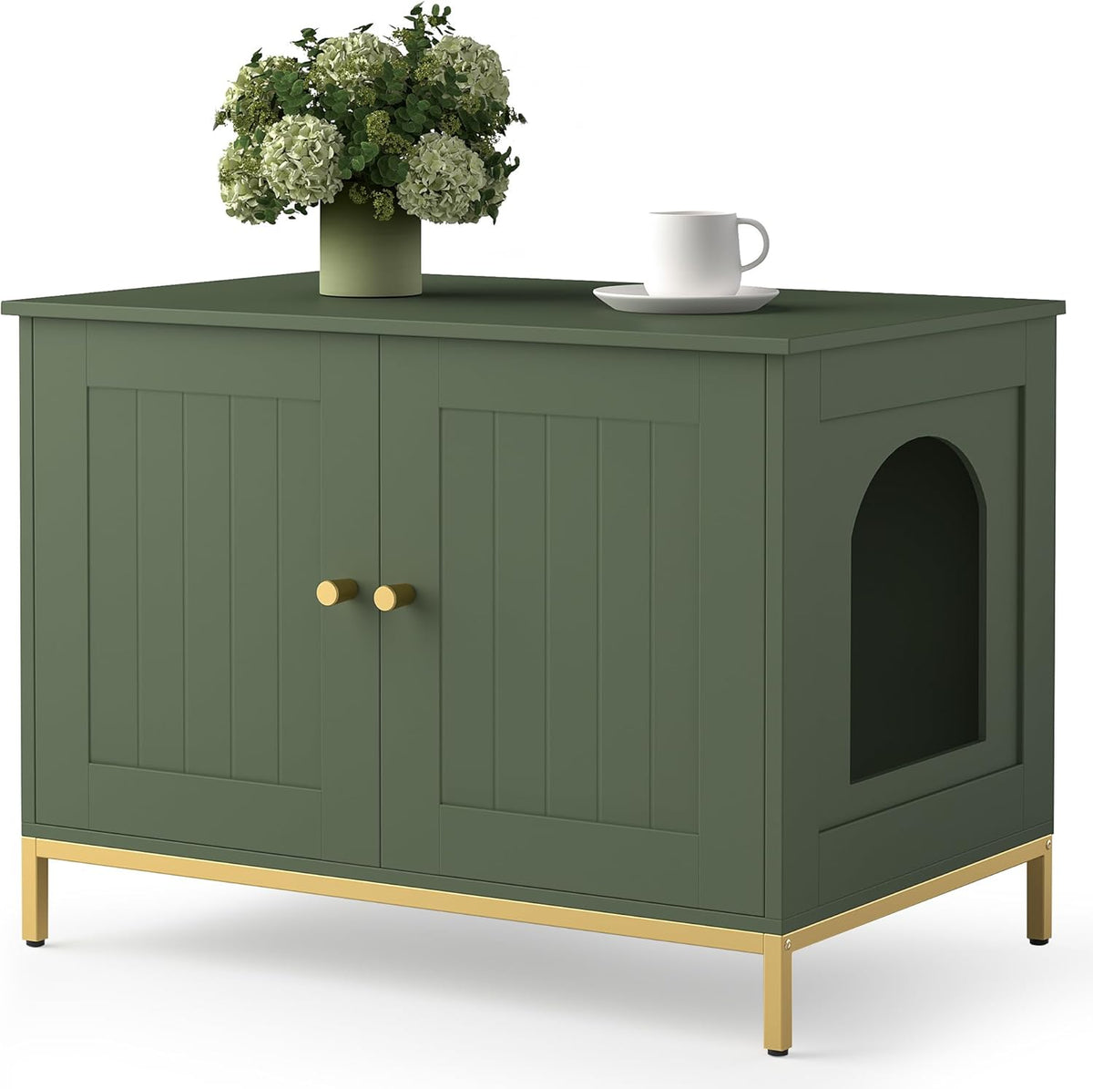 Homhedy Cat Litter Box Enclosure, Cat Washroom Furniture with Metal Frame, Pet House, Fit Most of
