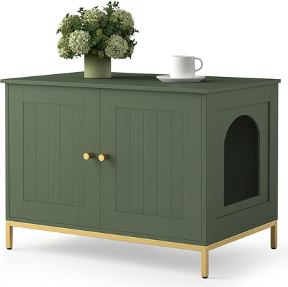 Homhedy Cat Litter Box Enclosure, Cat Washroom Furniture with Metal Frame, Pet House, Fit Most of