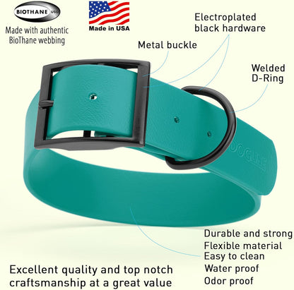 Dogline Biothane Waterproof Dog Collar Strong Coated Nylon Webbing with Black Hardware Odor- Proof