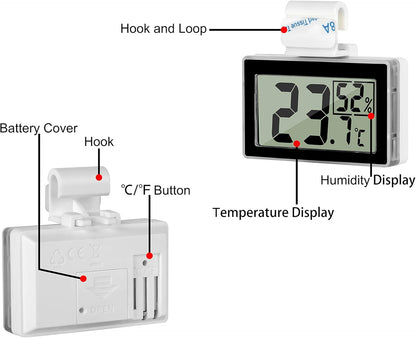 Digital Reptile Thermometer Hygrometer with Hook & Adhesive, LCD Display Temperature Humidity Gauge