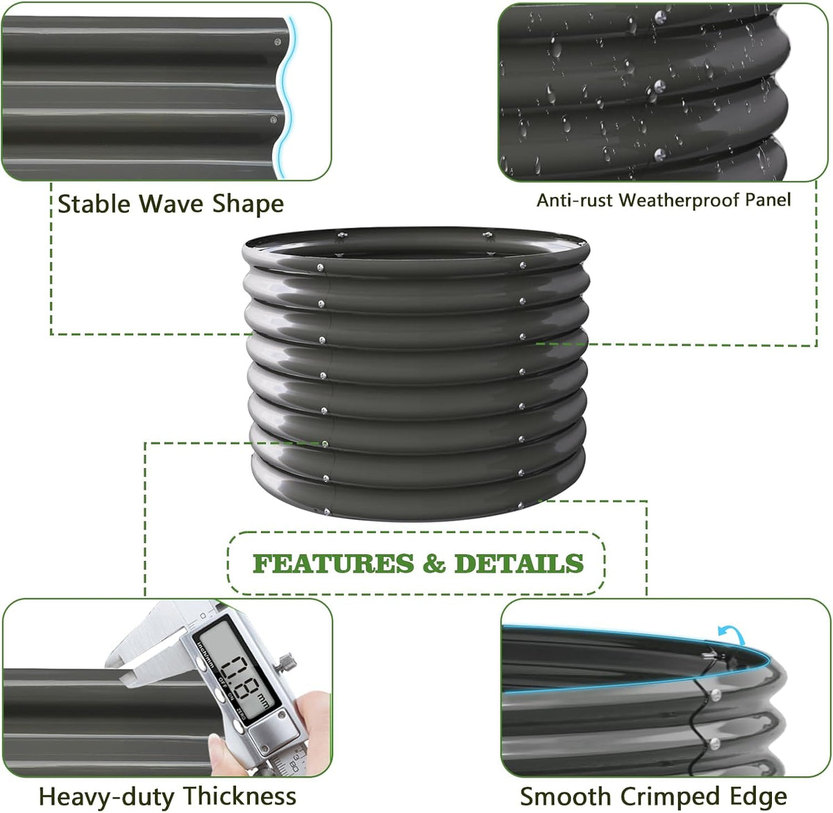 A ANLEOLIFE 2-Pack 3ft x 24” Tall Galvanized Raised Garden Beds Outdoor, Round Metal Planter Box