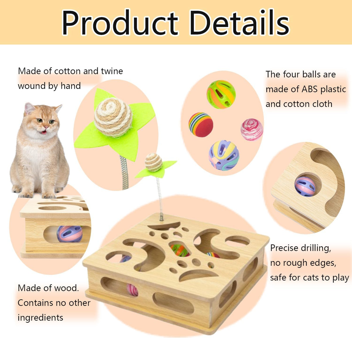 Interactive Wooden Cat Puzzle Toy Box Indoor Hunting Play Toy to Stimulate Your Cat’s Energy and