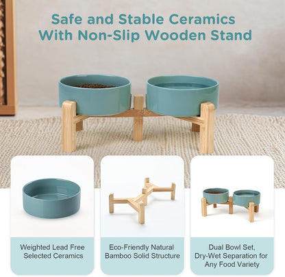 SPUNKYJUNKY Elevated Dog Bowls Ceramic, 5.1'' Dogs and Cat Food Water Bowls Raised with Non-Slip