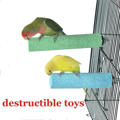 2 Pack Bird Perch Cage Stands Parrot Small Animals Beak Grinding Stone Foot Claws Trimmer Stick