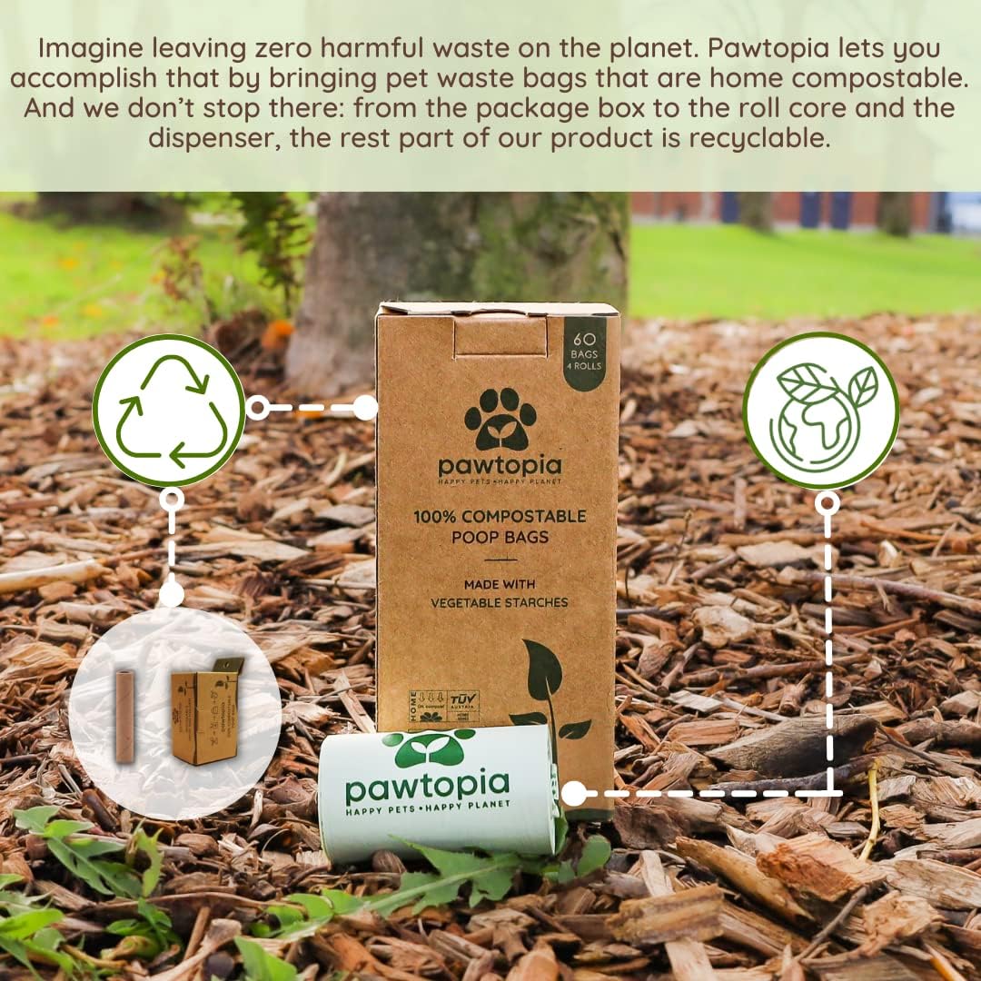 Biodegradable Dog Poop Bags, 60 Count, Certified Home Compostable, Leak-Proof, Easy Open, Standard