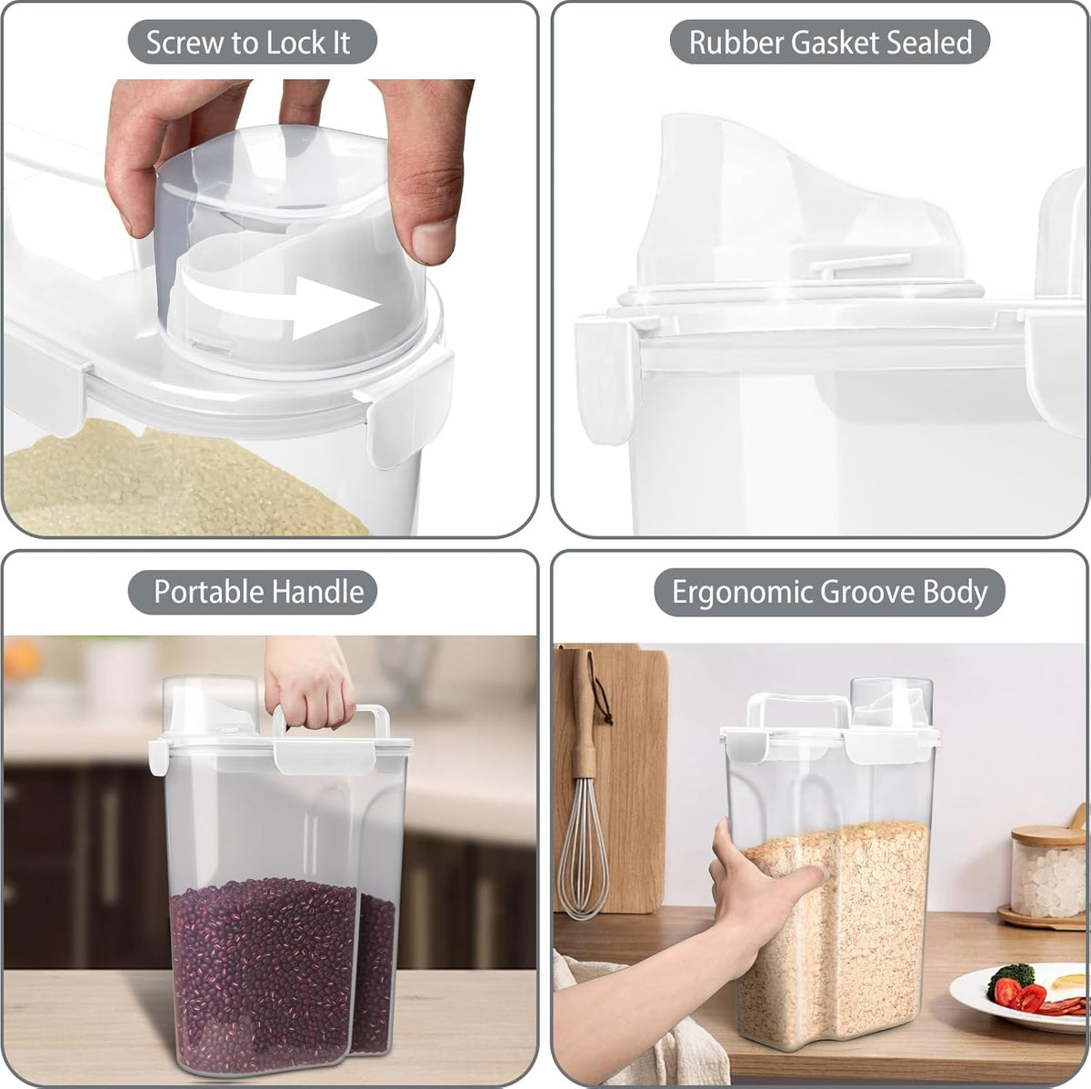 Rice Container, Airtight Rice Storage Container 10lb, Cereal Containers Storage, BPA Free Food