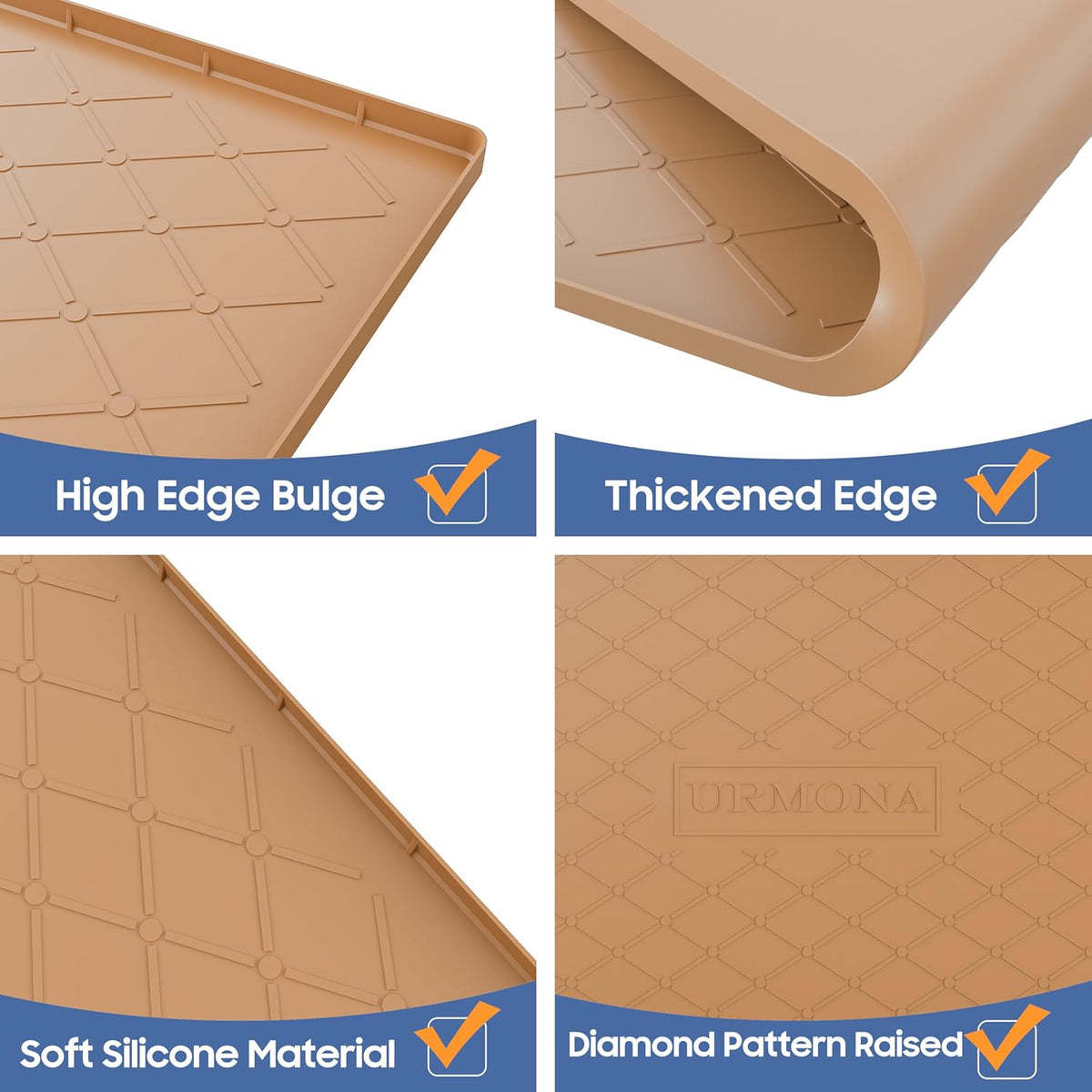 URMONA Large Dog Food Mat, 40" x 22" Pet Food Mat, Waterproof Dog Cat Food Mat with Raised Edges