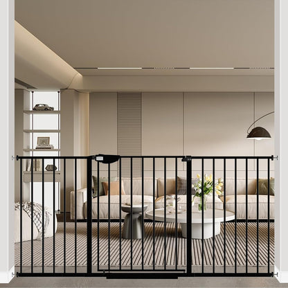 WAOWAO Triple Lock 49.21-66.54" Baby Gate Extra Wide Pressure Mounted Walk Through Swing Auto Close