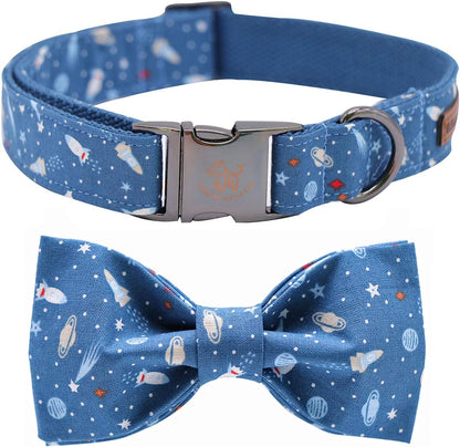 Elegant little tail Dog Collar with Bow, Cotton & Webbing, Bowtie Dog Collar, Adjustable Dog