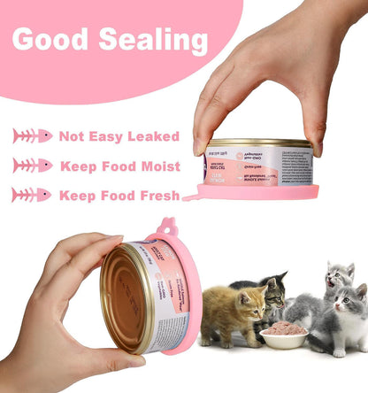 Comtim Cat Food Can Covers Lids for 5.5 oz Cans, 2 Pack Silicone Cat Food Can Lids for 5.5 oz 5.3