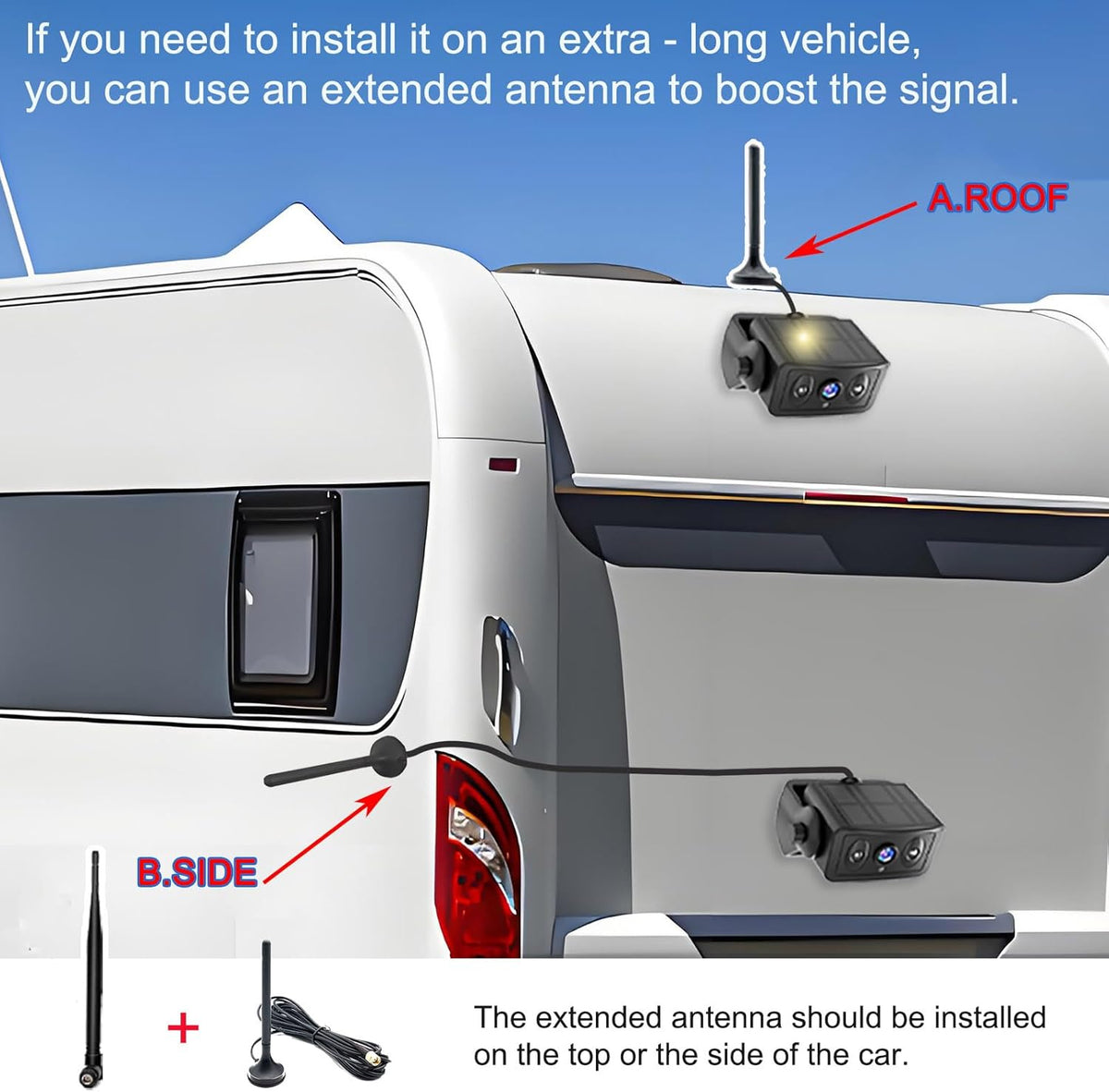 Wireless Backup Camera for Trucks & RVs, Solar - Powered - Magnetic, Portable, No - Drill, No