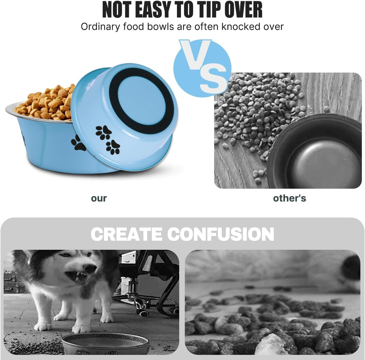Stainless Steel Dog Bowls, Nonslip Rubber Bottom No Spill Proof Skid Metal Insulated Dog Bowls for