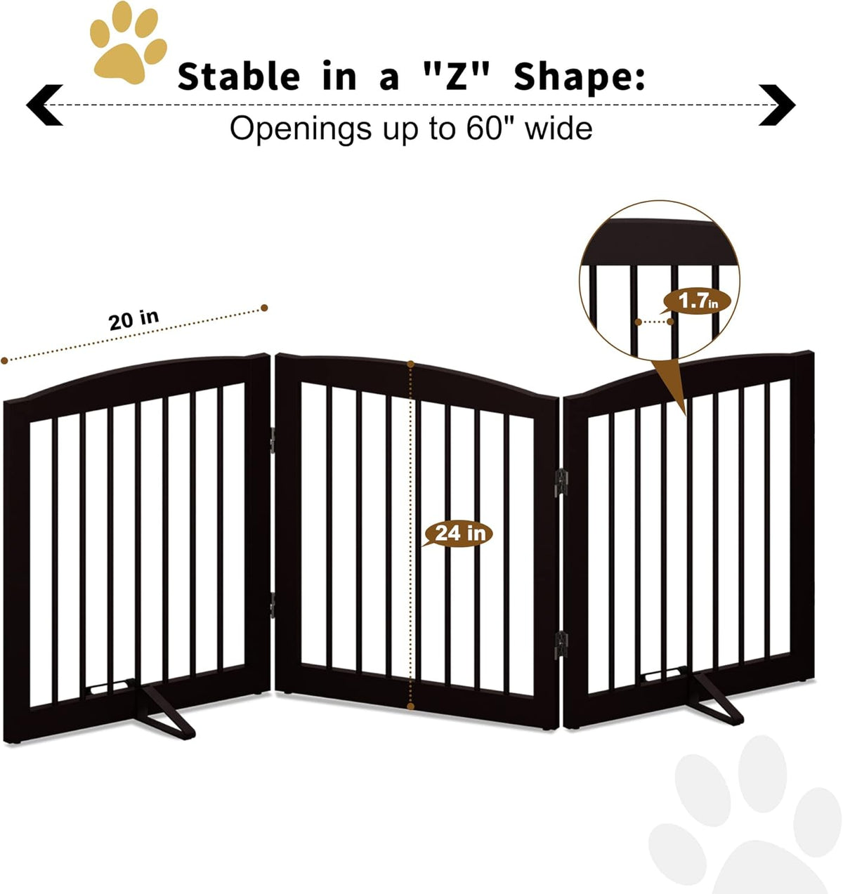 Freestanding Pet Gate for Dogs, Foldable Wooden Dog Gate for House, Indoor Dog Gate for Doorways