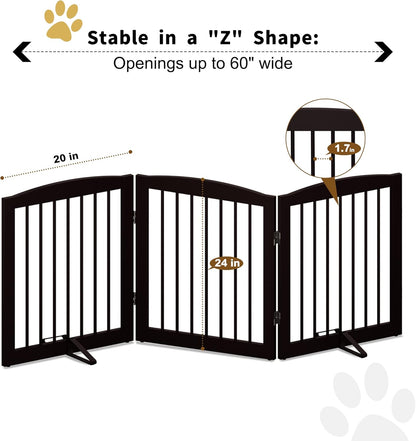Freestanding Pet Gate for Dogs, Foldable Wooden Dog Gate for House, Indoor Dog Gate for Doorways
