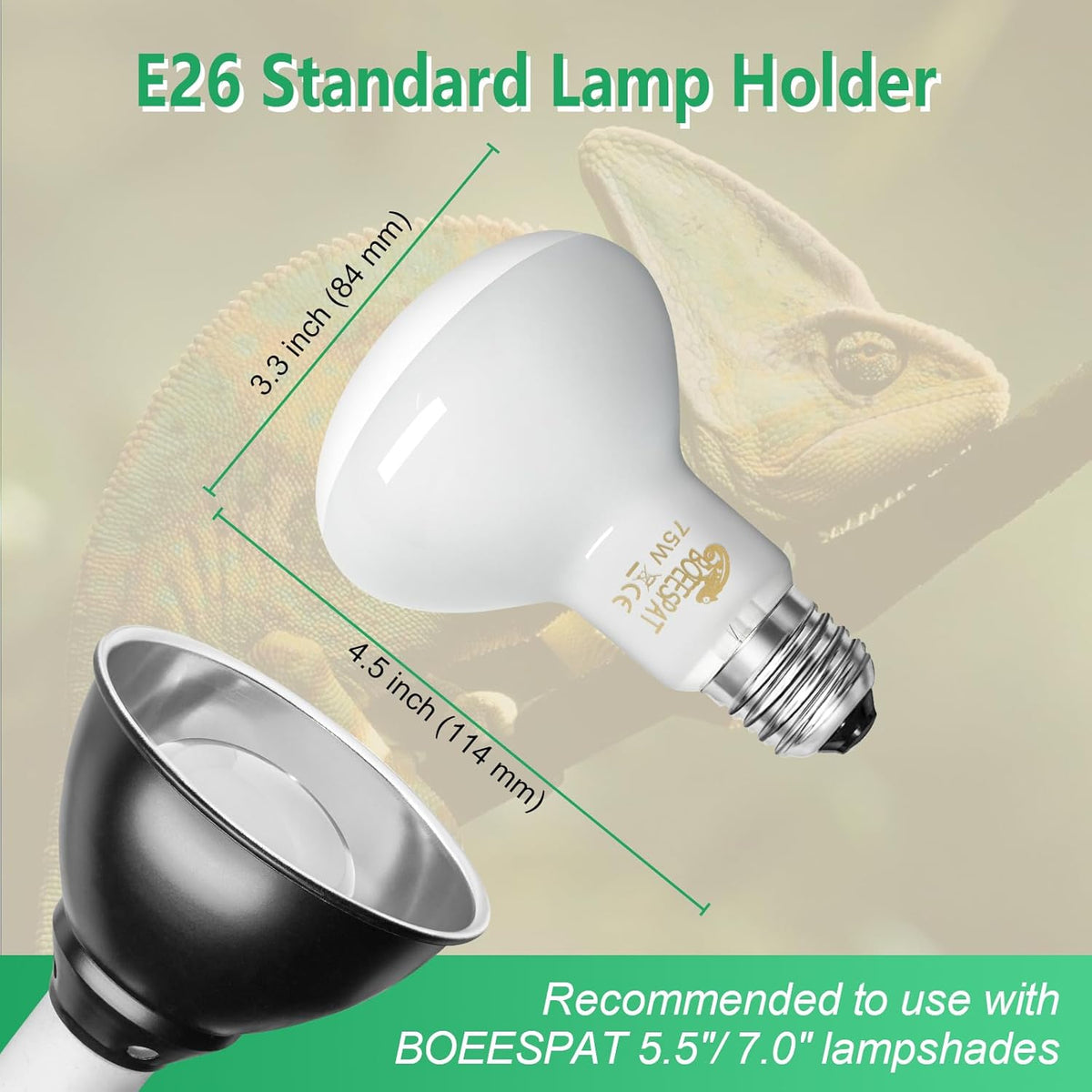 Pack of 2 Reptile Basking Light Bulbs - Incandescent 75W Simulated Sunlight UVA Heat Bulbs for