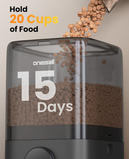 oneisall Wireless WiFi Automatic Cat Feeders 2 Cat, Rechargeable 100-Day Battery Operated Timed