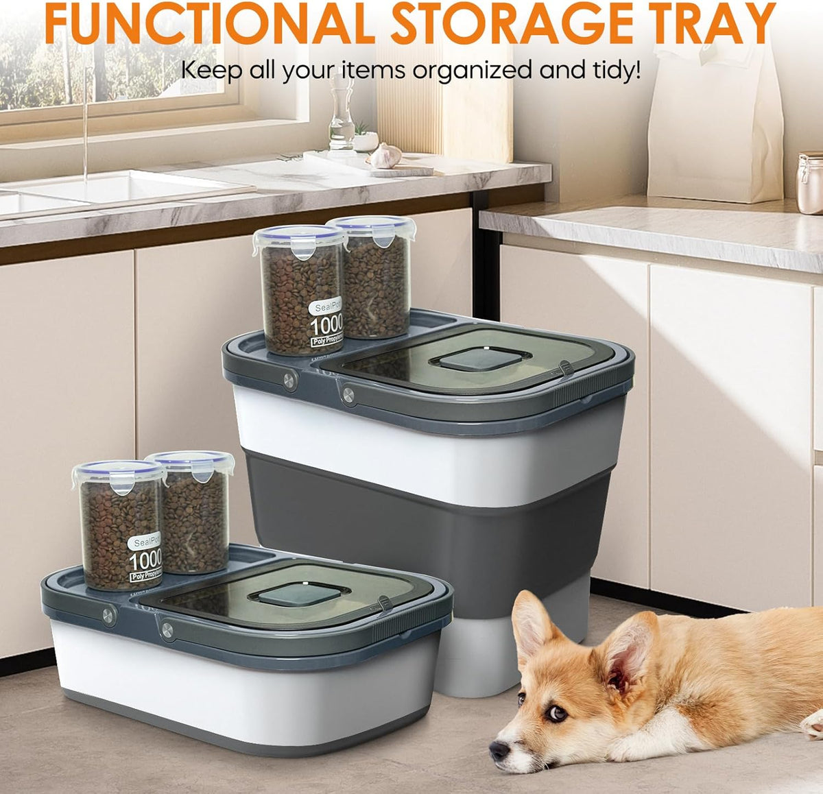 35lbs Dog Food Storage Container, Collapsible Dog Food Container, Wheels, Handle, Airtight Pet Food